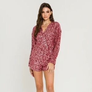 Endless Rose Sequins Pink Long Sleeve Romper Size M